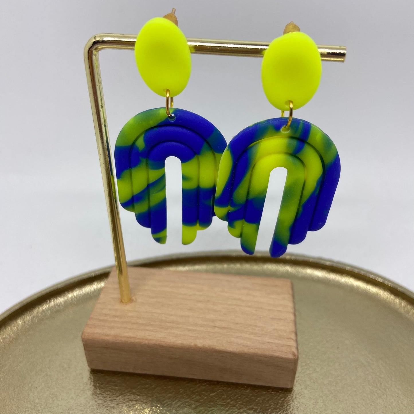 oorbellen "Blauw-Fluo geel 5"