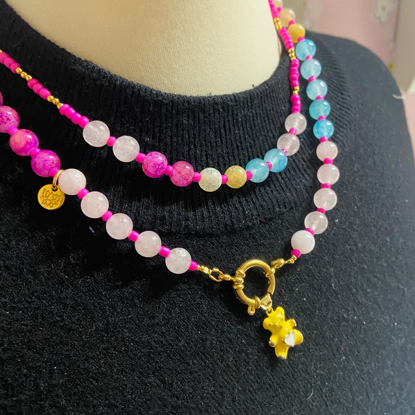 Roze ketting met beertje (Duo)