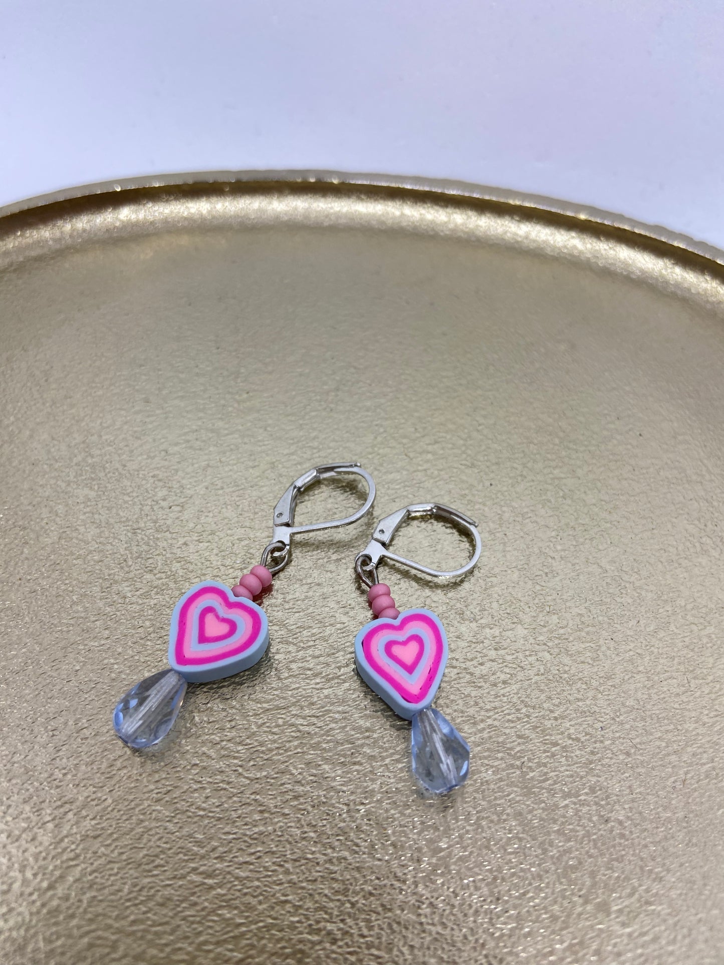 Oorbellen "Hartje blauw roze"