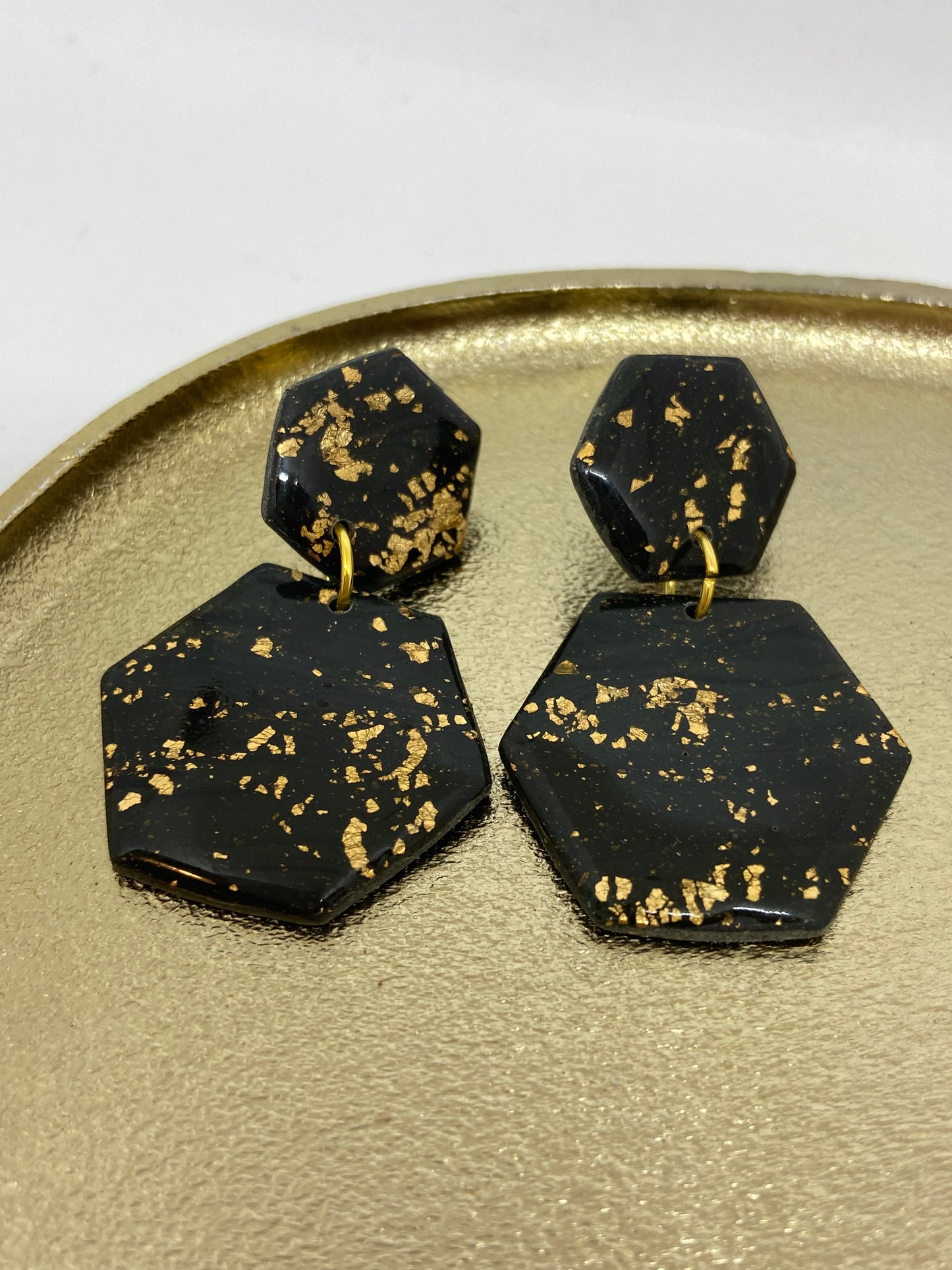 Oorbellen " Zwart - Groen - Goud 7"