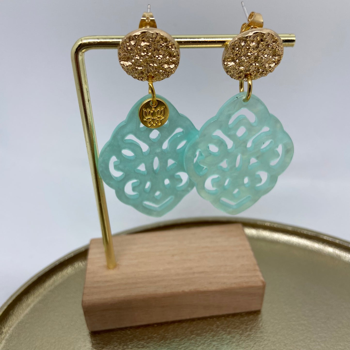 Oorbellen "Resin Barok Ruit Bleached aqua"