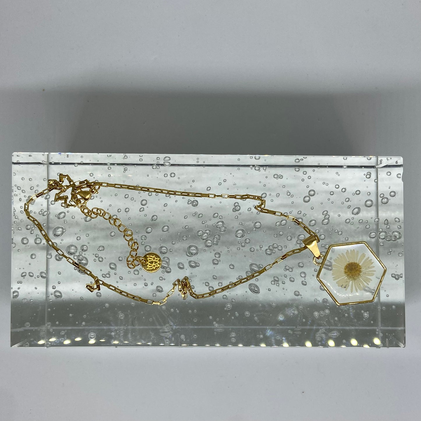 Ketting droogbloem (goud) -> witte bloem
