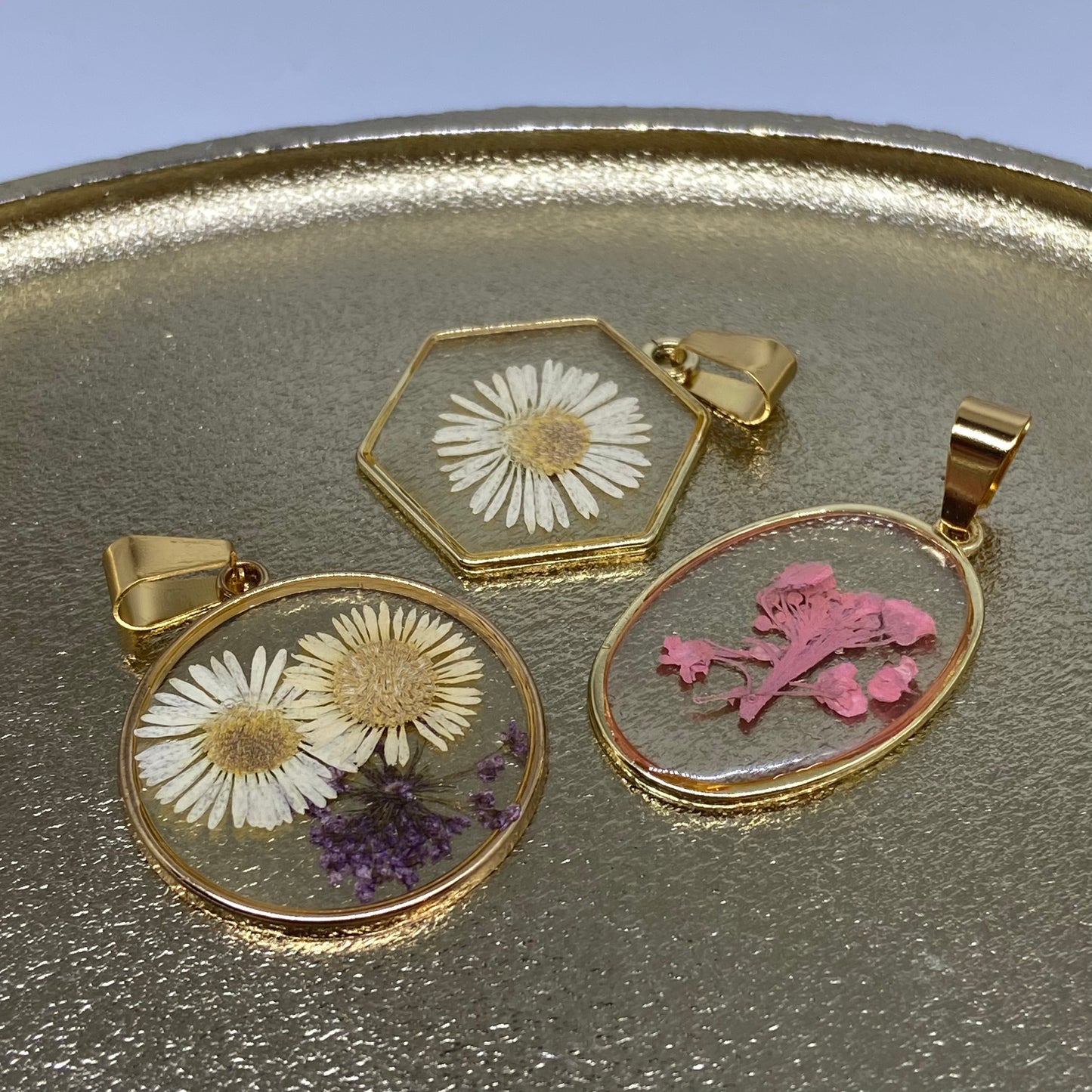 Ketting droogbloem (goud) -> wit en paars