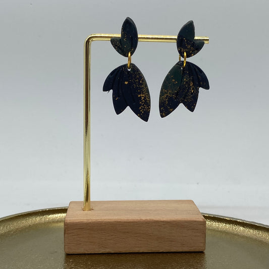 Oorbellen "zwart - groen - goud 9"