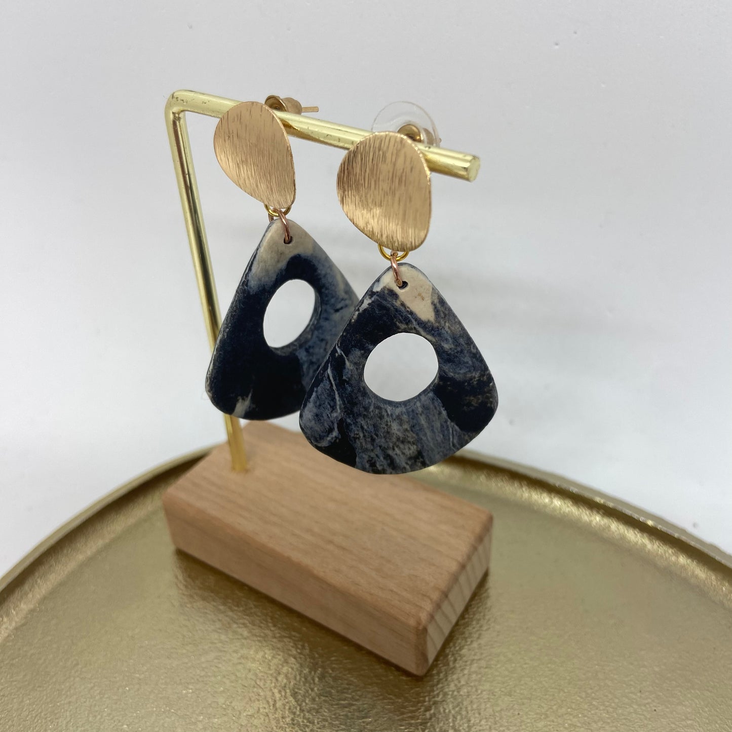 Oorbellen "zwart-beige 7"