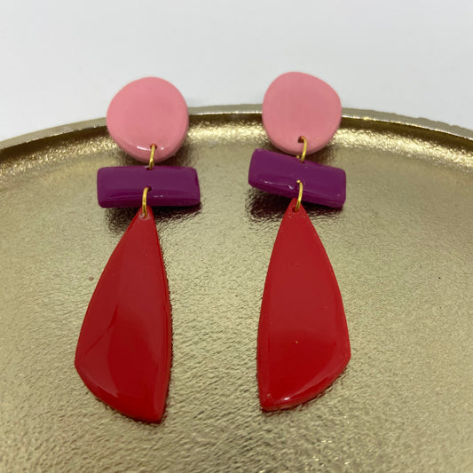 oorbellen "roze-paars-rood"