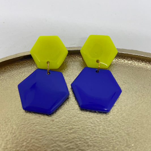 oorbellen "Blauw-Fluo geel 1"