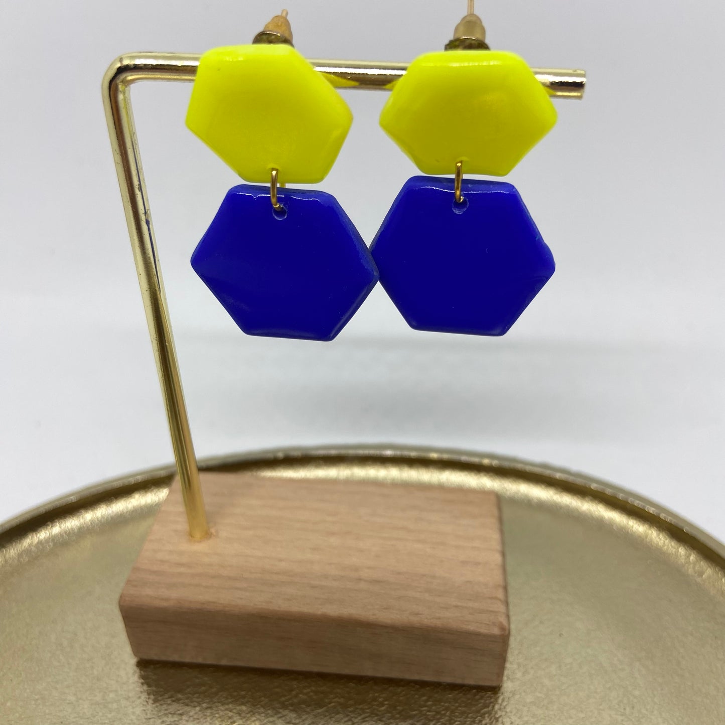 oorbellen "Blauw-Fluo geel 1"