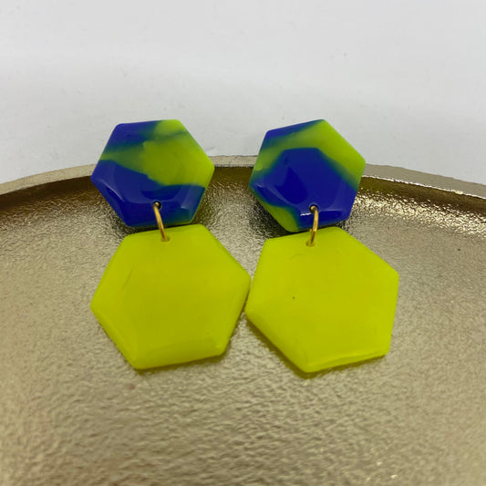 oorbellen "Blauw-Fluo geel 2"