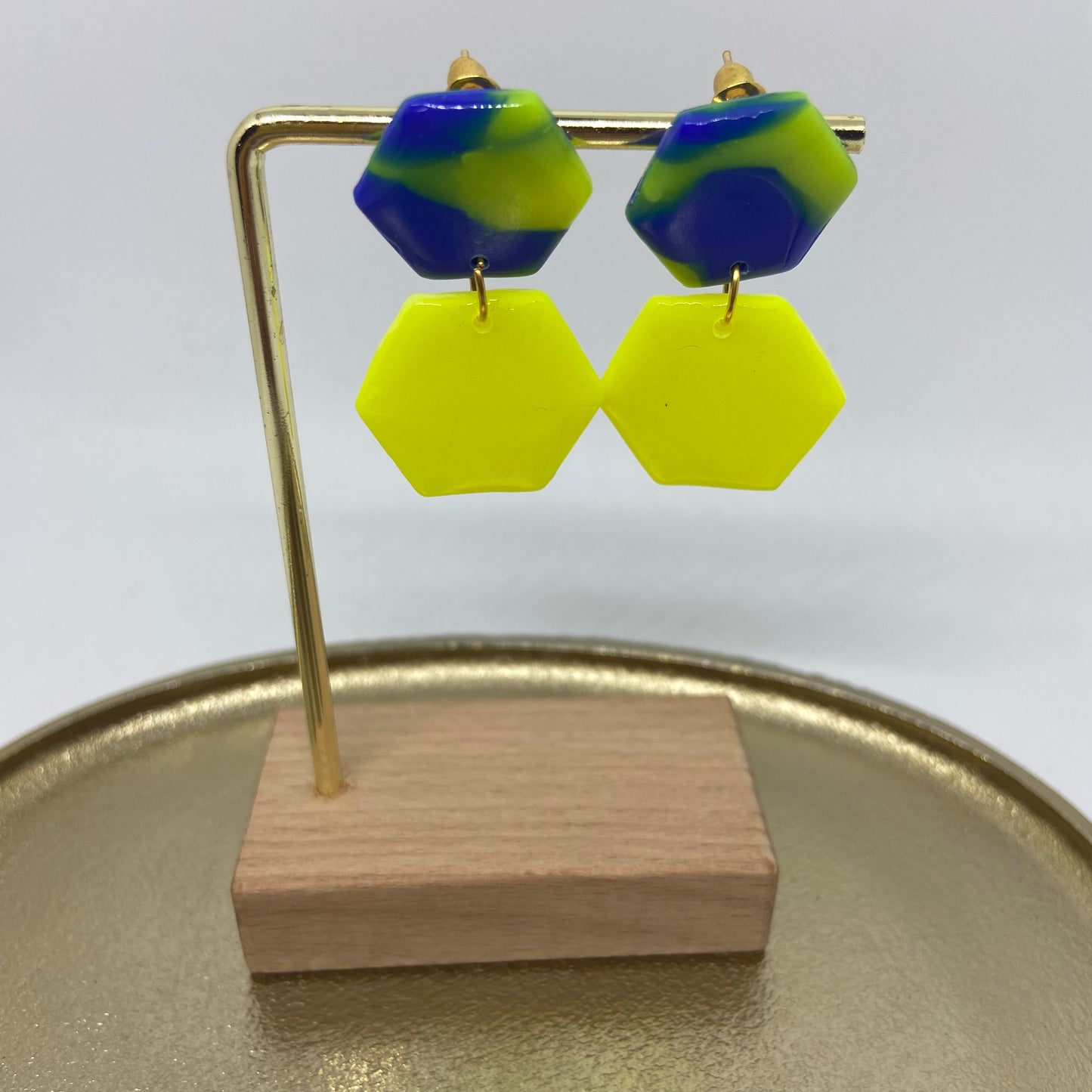 oorbellen "Blauw-Fluo geel 2"