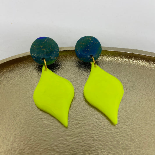 oorbellen "Blauw-Fluo geel 3"