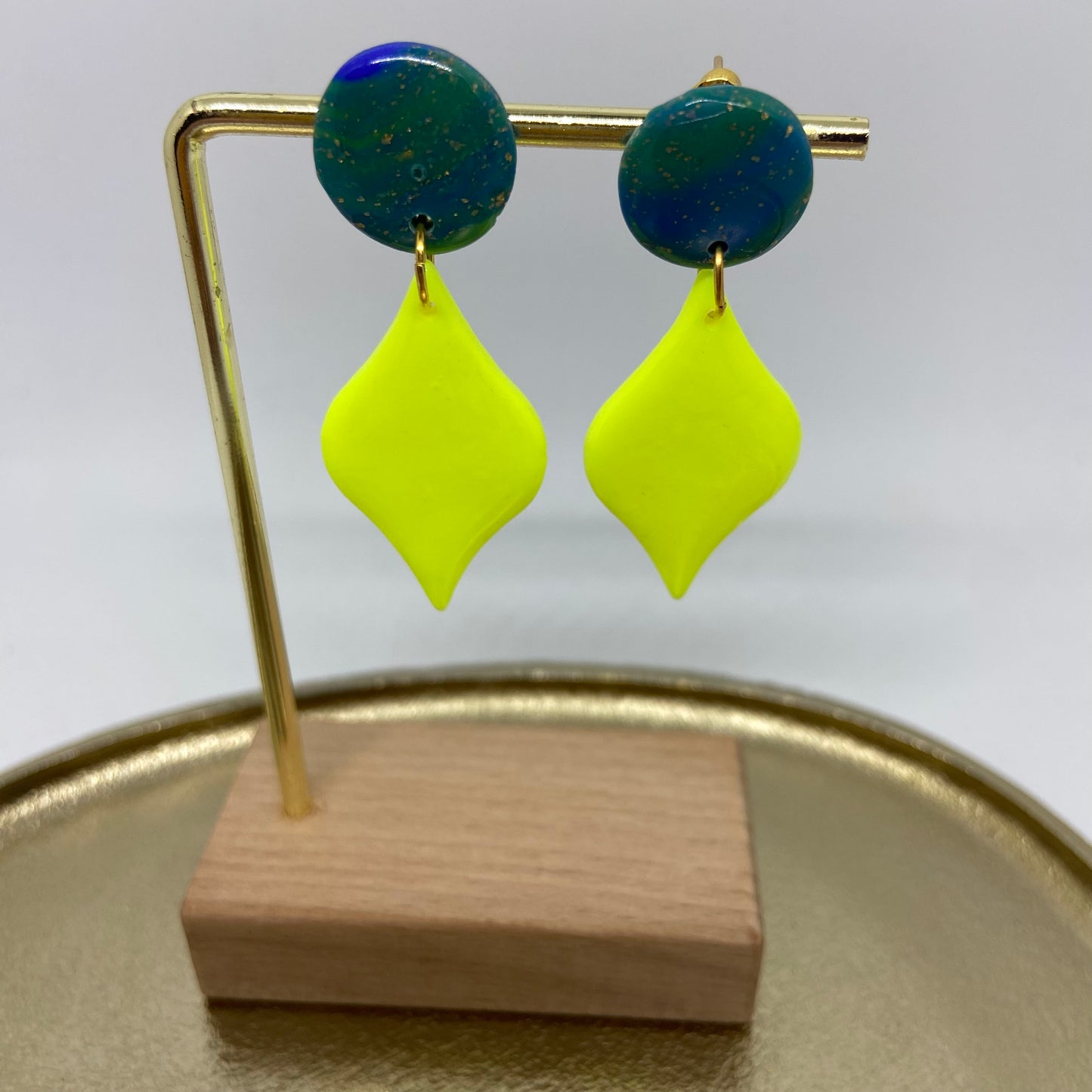 oorbellen "Blauw-Fluo geel 3"