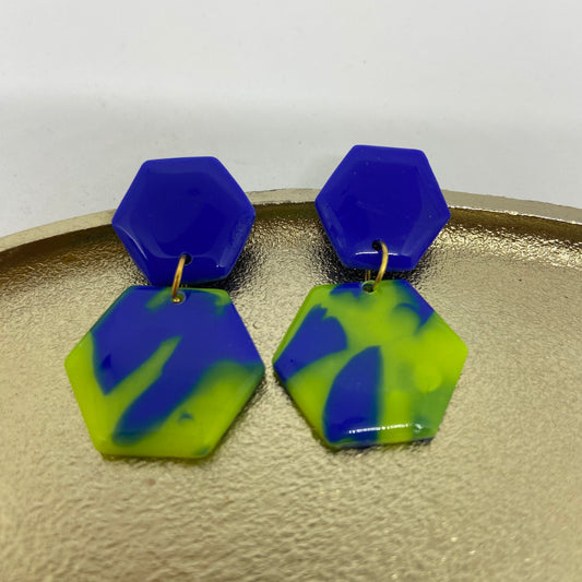oorbellen "Blauw-Fluo geel 4"