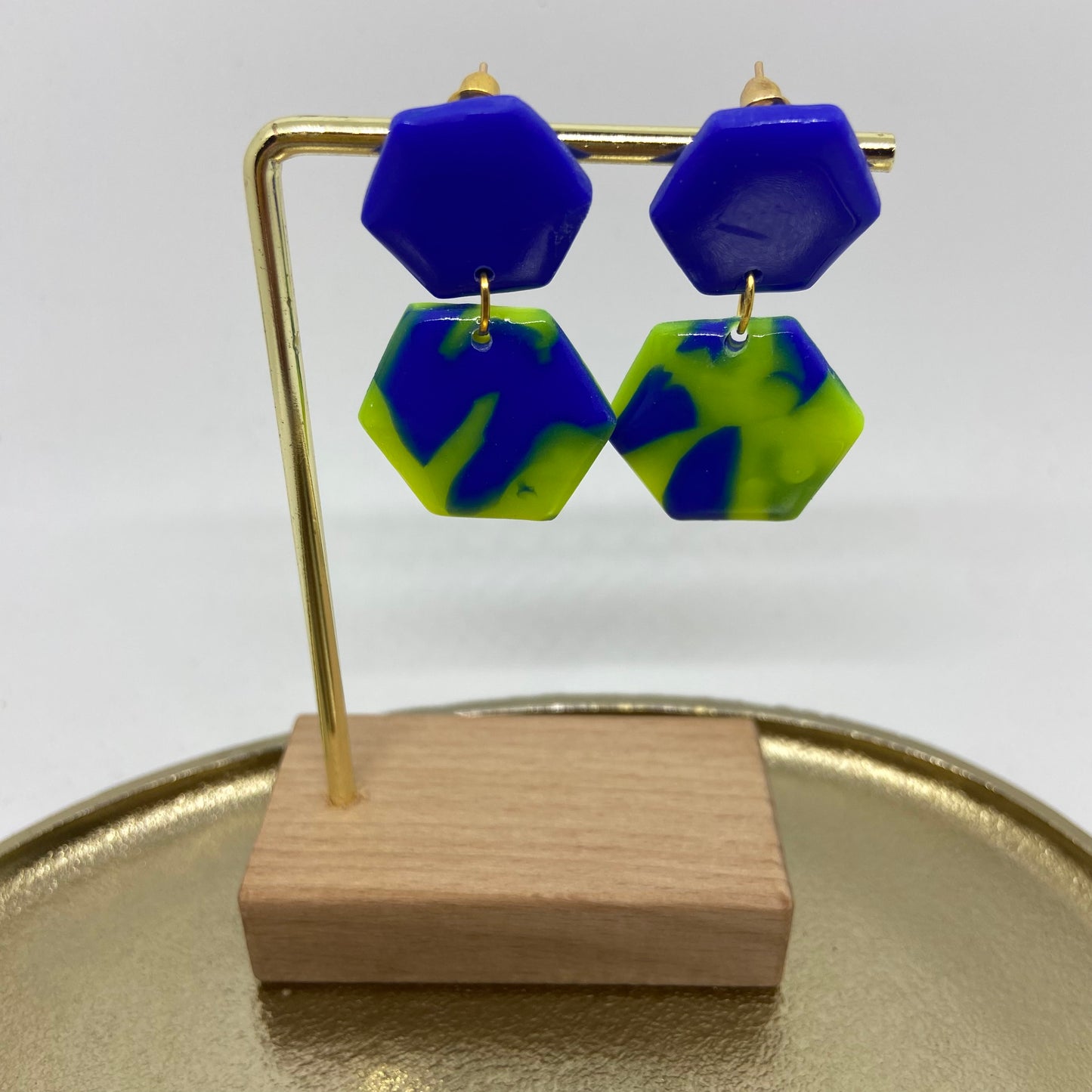 oorbellen "Blauw-Fluo geel 4"