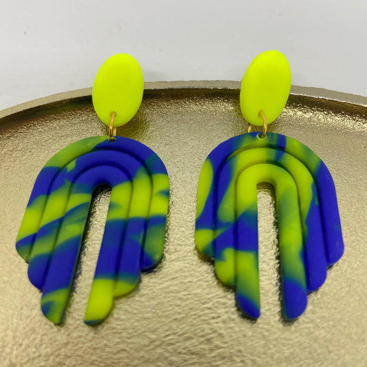 oorbellen "Blauw-Fluo geel 5"