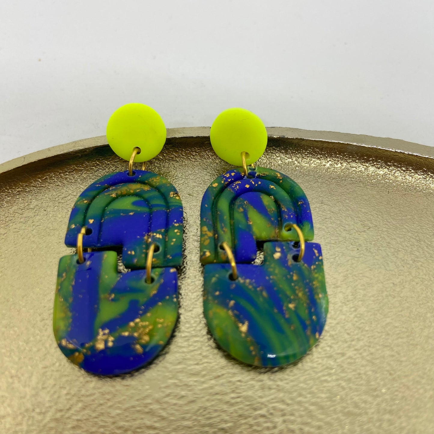 oorbellen "Blauw-Fluo geel 6"