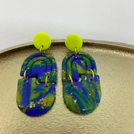oorbellen "Blauw-Fluo geel 6"
