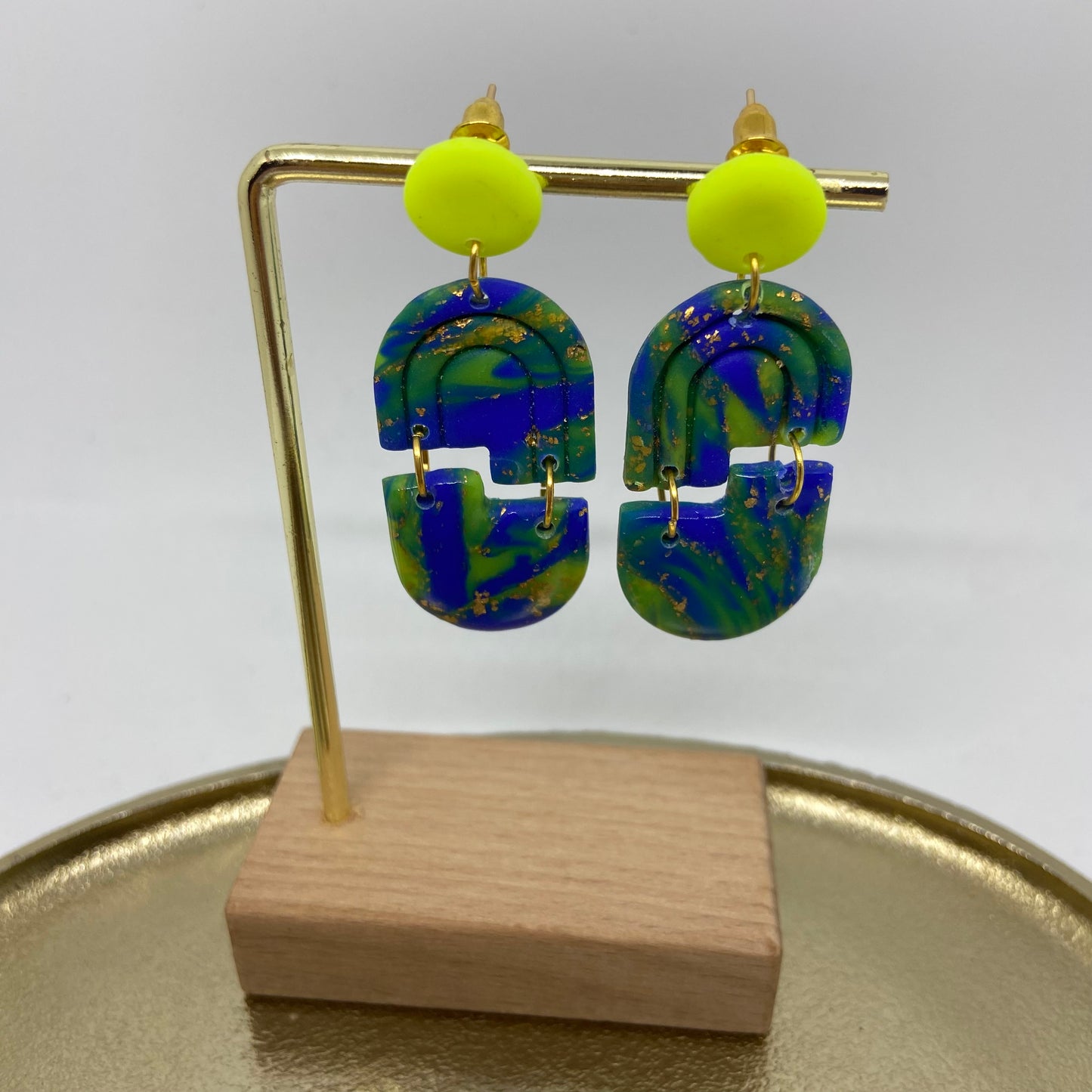 oorbellen "Blauw-Fluo geel 6"