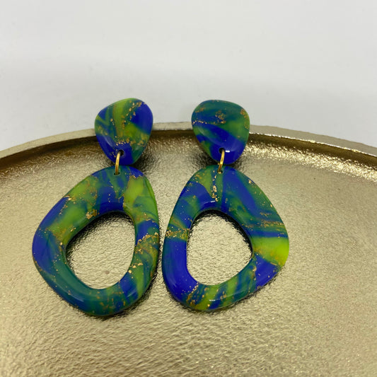 oorbellen "Blauw-Fluo geel 7"