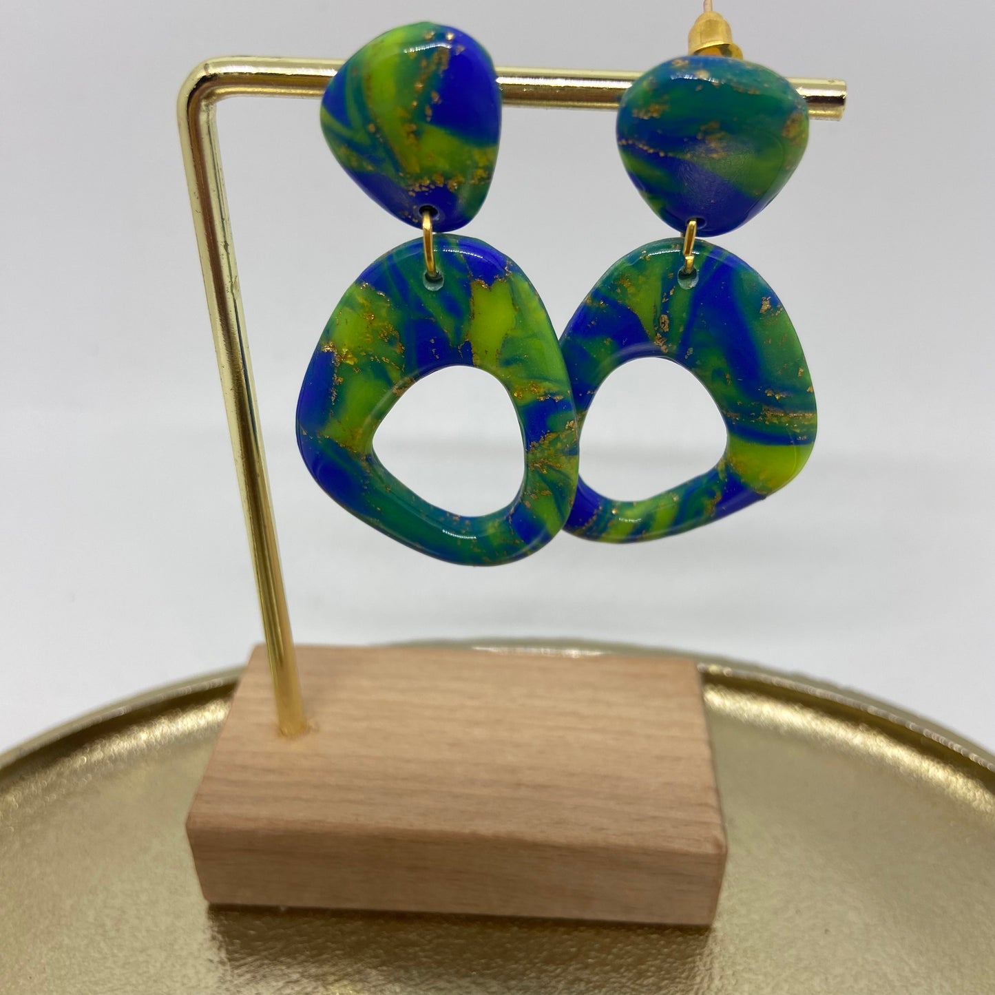oorbellen "Blauw-Fluo geel 7"