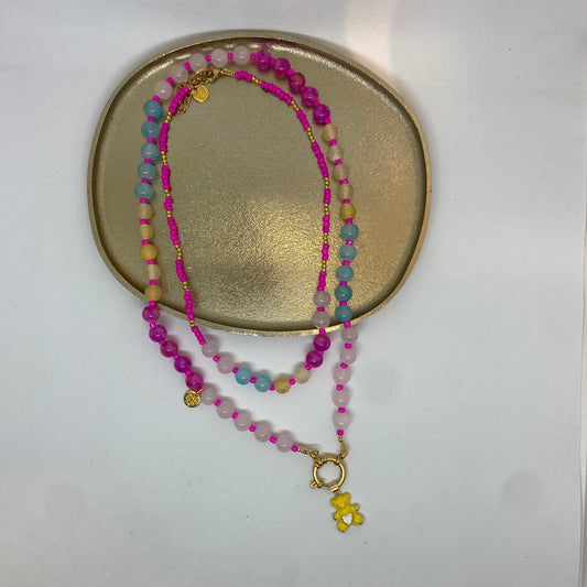 Roze ketting met beertje (Duo)