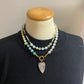 Kralenketting (Groen / Geel / Roze)  met hartje