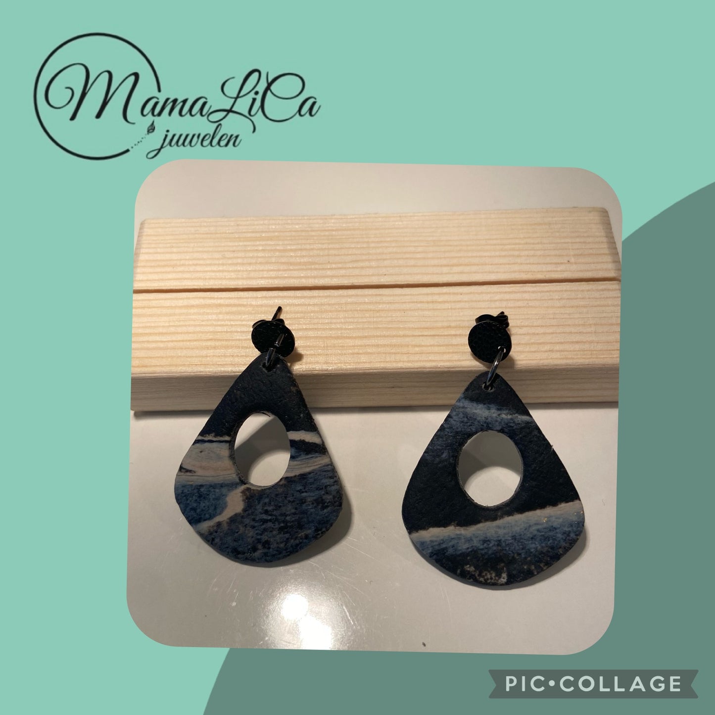 Oorbellen "zwart-beige 6"