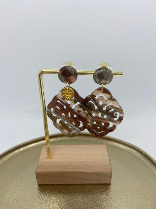 Oorbellen "resin barok ruit Mixed Brown"