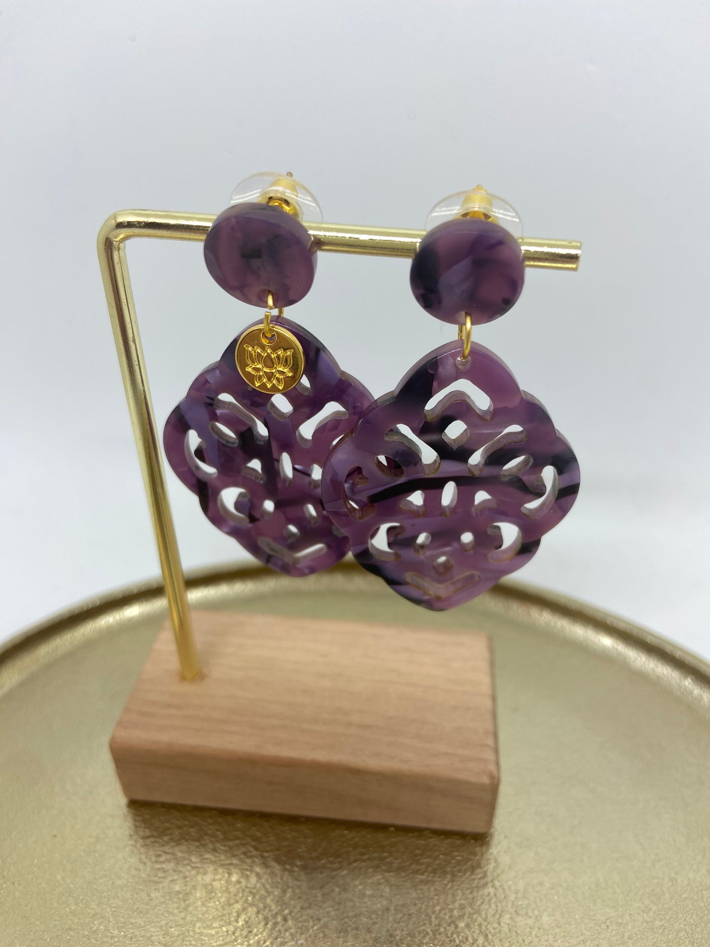 Oorbellen "Resin barok ruit purple"