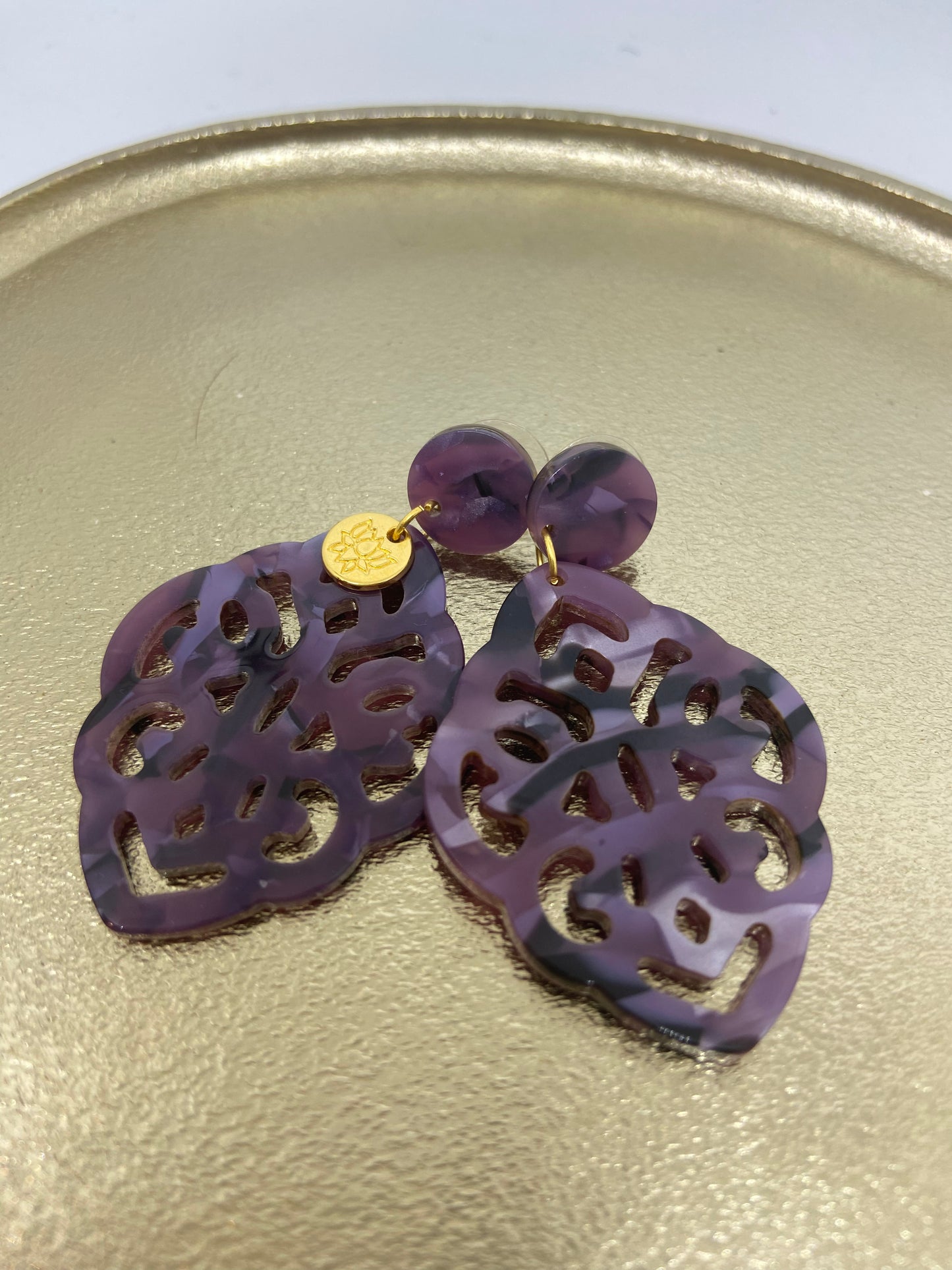 Oorbellen "Resin barok ruit purple"