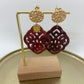 Oorbellen "resin barok ruit Mixed Red Pink"