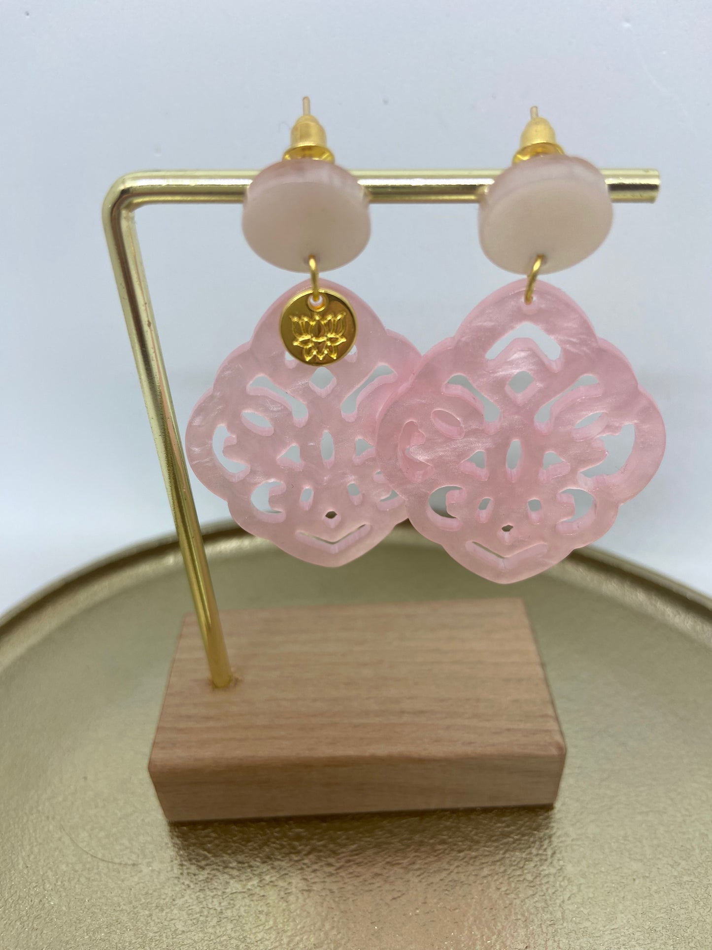 Oorbellen "Resin Barok Ruit Powder Pink"