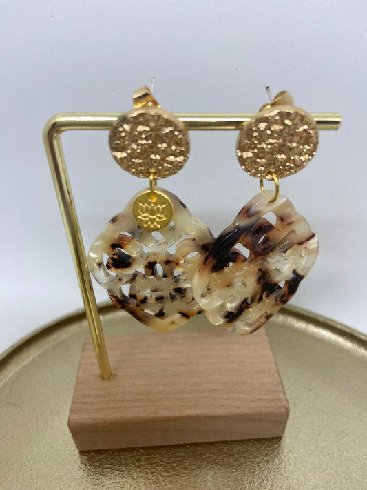 Oorbellen " Resin Barok Ruit Mixed Beige Brown"