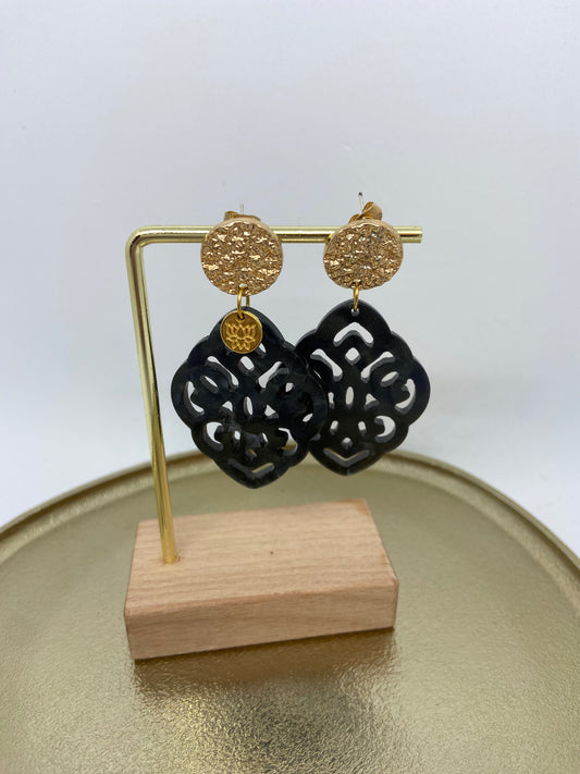 Oorbellen "Resin Barok Ruit Zwart"