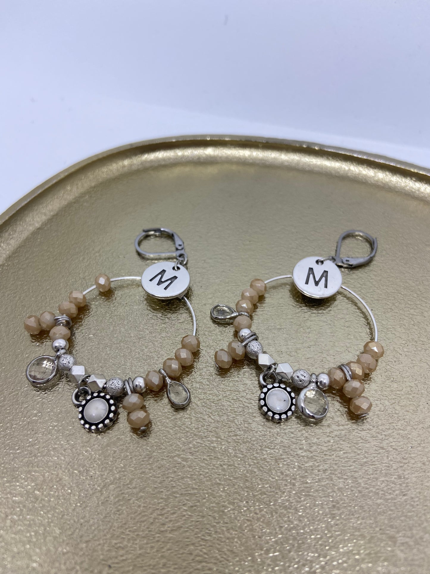 Oorbellen "Creool zilver -> Beige"