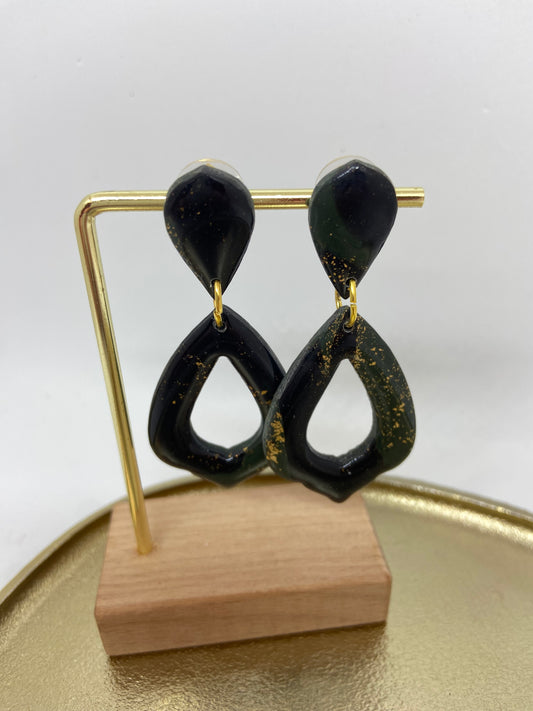 Oorbellen " Zwart - Groen - Goud 1"