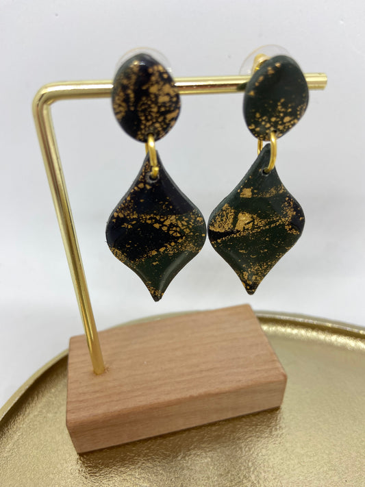 Oorbellen " Zwart - Groen - Goud 2"