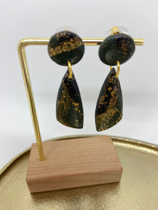 Oorbellen " Zwart - Groen - Goud 3"