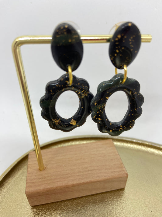 Oorbellen " Zwart - Groen - Goud 4"