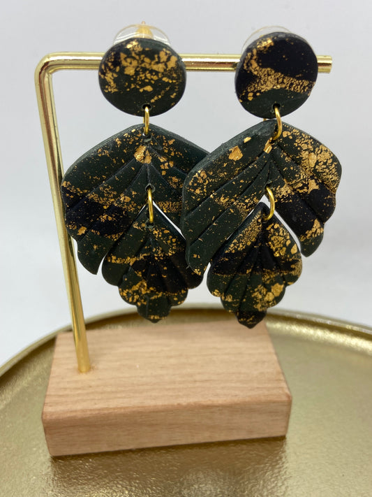 Oorbellen " Zwart groen goud 5"