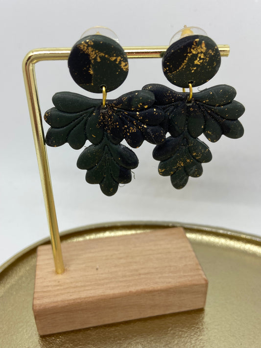 Oorbellen " Zwart - Groen - Goud 6"