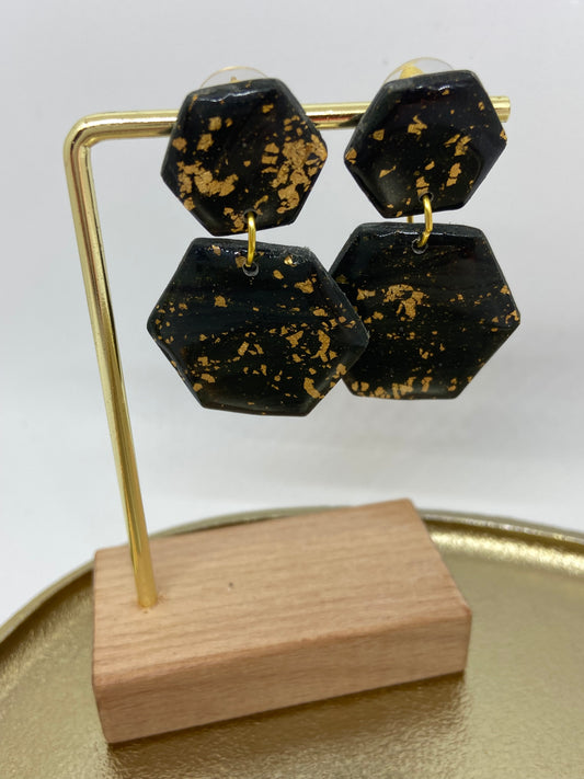 Oorbellen " Zwart - Groen - Goud 7"