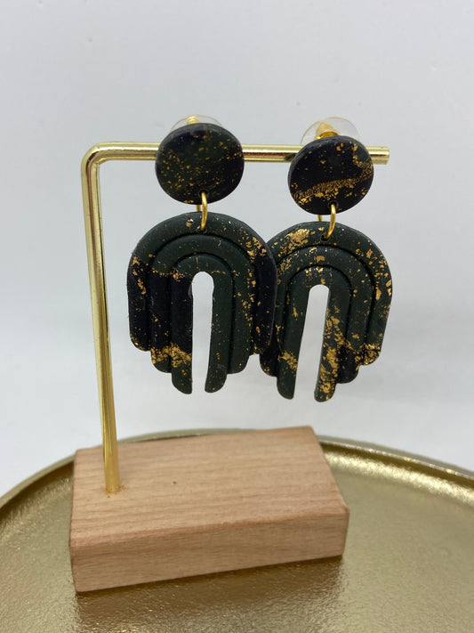 Oorbellen " Zwart - Groen - Goud 8"