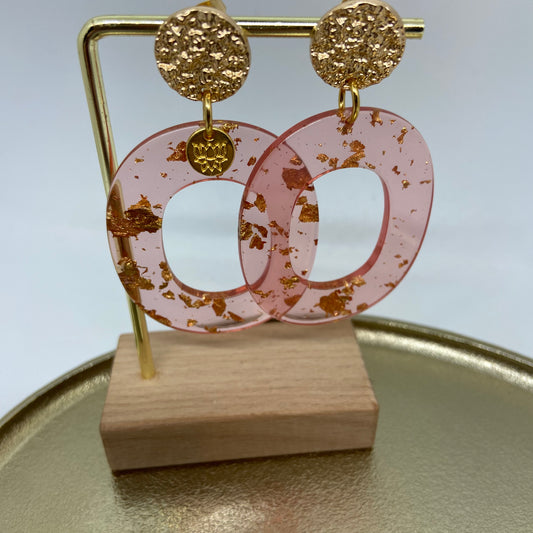 Oorbellen "Resin Ovaal Pink gold-transparant"