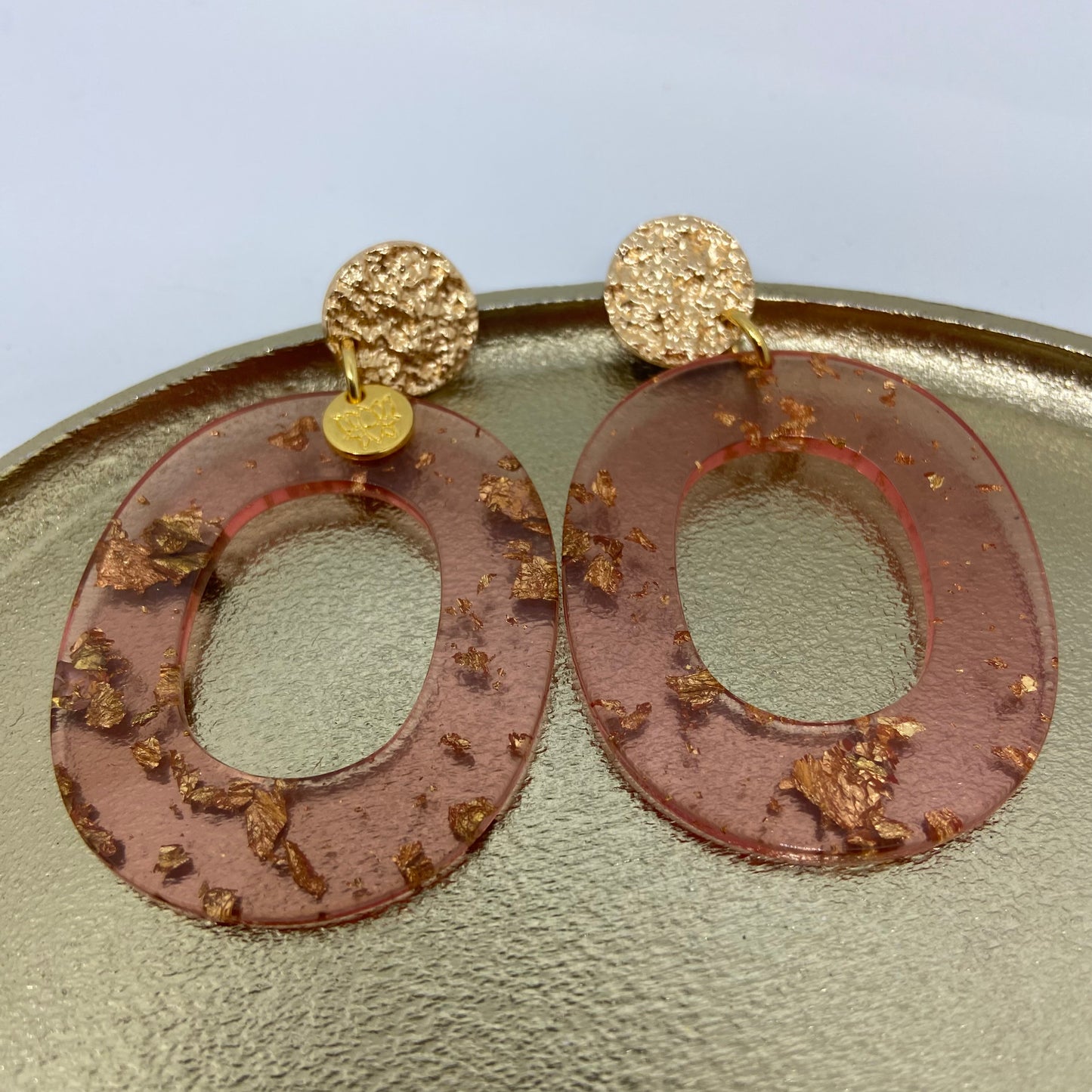 Oorbellen "Resin Ovaal Pink gold-transparant"