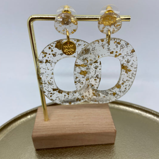 Oorbellen "Resin Ovaal Silver gold-transparant"