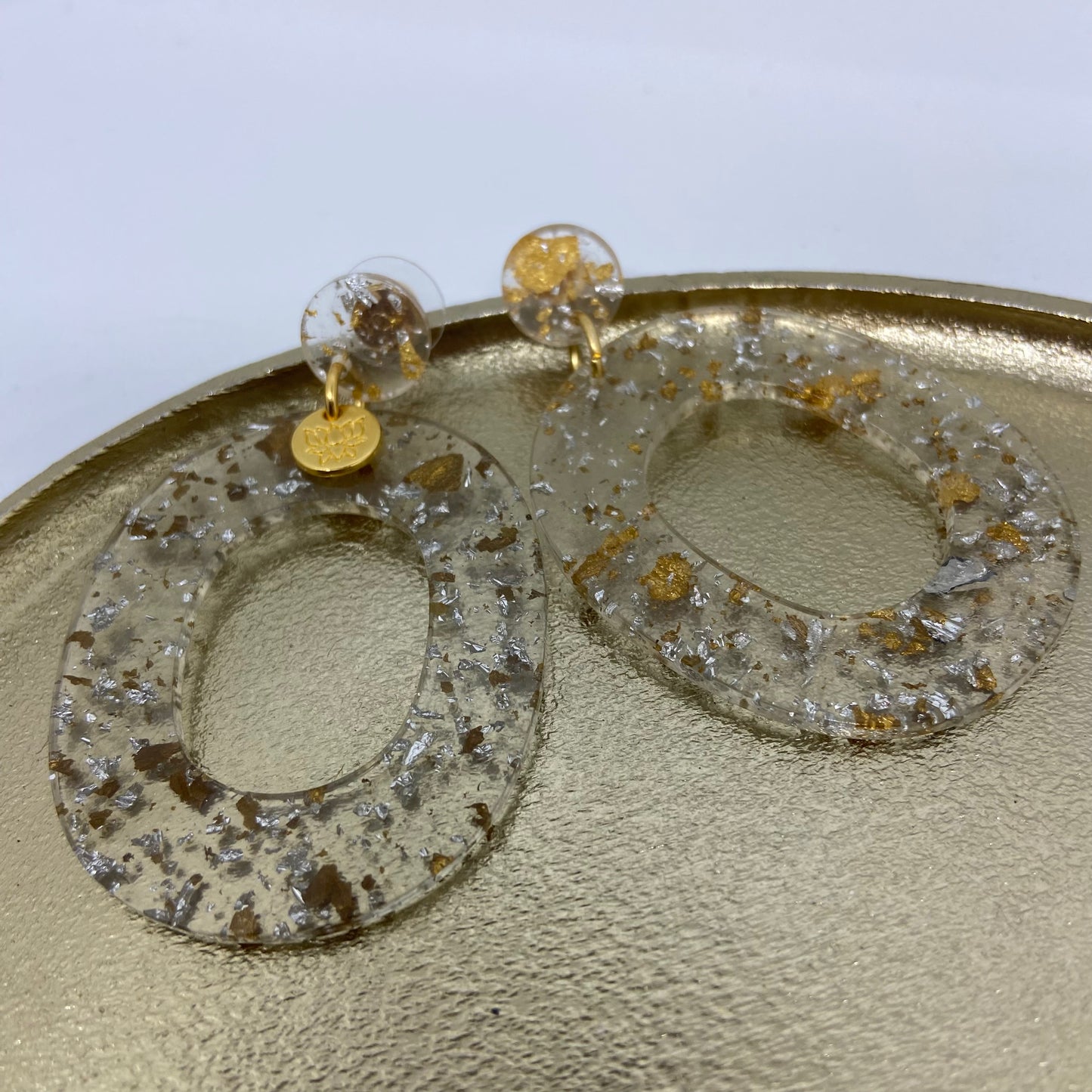 Oorbellen "Resin Ovaal Silver gold-transparant"