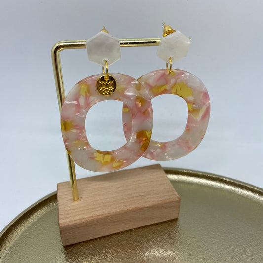 Oorbellen "Resin Ovaal Pink-yellow"