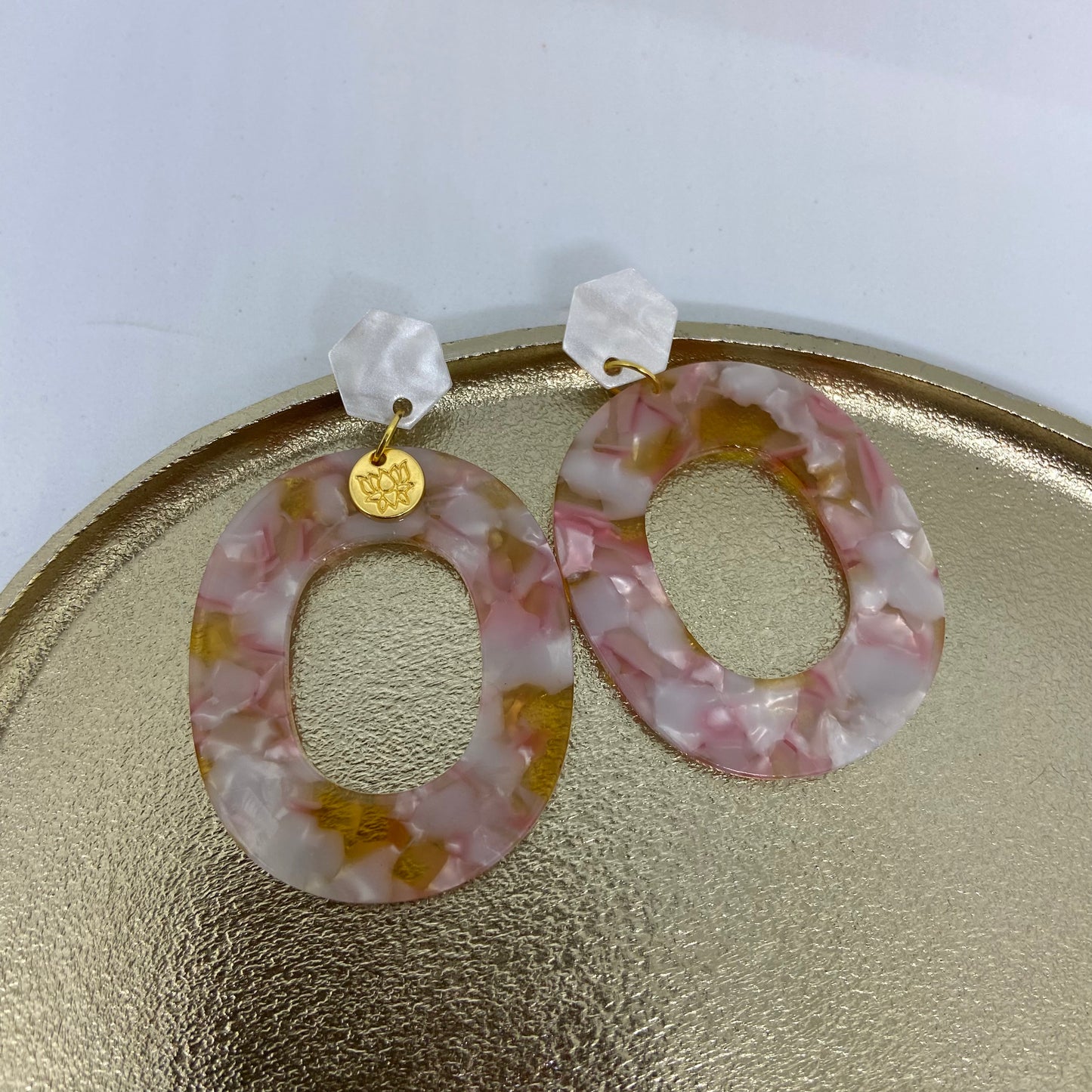 Oorbellen "Resin Ovaal Pink-yellow"