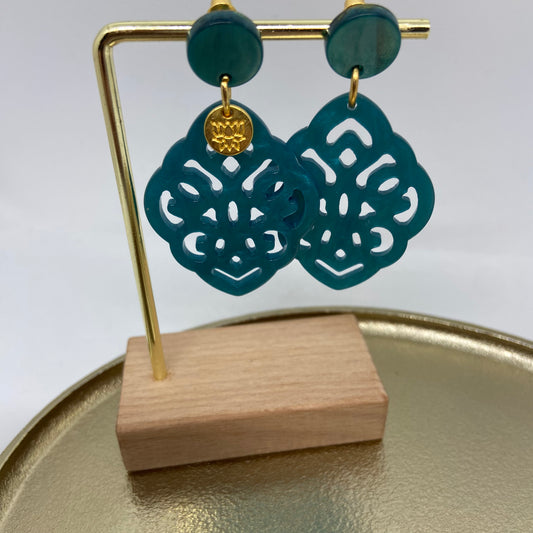 Oorbellen "Resin Barok Ruit Blue Atoll"